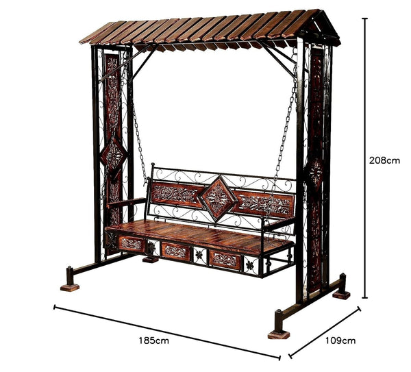 UA URBAN ART 3 Seater Solid Wood & Iron Swing Jhula | Outdoor Hammock Chair for Garden, Balcony & Patio