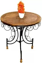 Store Wrought Iron and Wooden Foldable Center Table for Living Room, Coffee Table - Black & Brown
