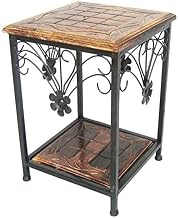 Store Wooden & Wrought Iron Stool for Living Room Side Table & Garden