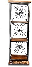 Store Floor Standing Multipurpose Wood And Wrought Iron Utility Storage Shelf Rack with 4 Shelves Organizer (Brown, Black)