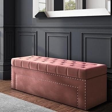 Wood 3 Seater Ottoman Sofa Couch Storage Sethee Tufted Storage Bench Multipurpose Settee for Living Room, Guest Room, Office (Pink) (Pink)