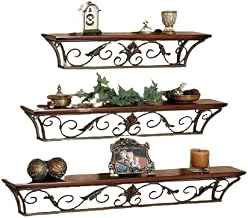 Store Iron and Wooden Wall Rack Shelf/Wall Bracket/Floating Wall Shelves Set of 3 Powder Coated for Home Office Brown