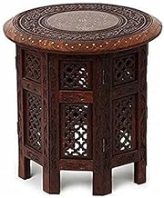 Store Wooden Round Shape Hand Carving Foldable Coffee Table Folding Stool Table 12 * 12 * 12 Inches