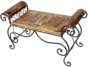Store Wooden and Wrought Iron Center Table, Patio Bench Center Table/Bench for Living Room/Lounge Furniture