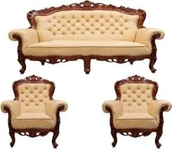 Store Wooden Sofa Set 5 Seater Sofa Set Wood Carved Traditional Antique Look with Natural Finish Office & Lounge, for Living Room Furniture (3+1+1 Brown)