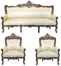 Store Wooden Sofa Set 3+1+1 Seater Wood Carved 5 Seater Sofa Set Traditional Antique Look With Natural Finish, For Living Room Furniture,Brown