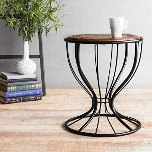 Wood & Iron Round Top Side Table/Coffee Table/Stool for Home Garden Office