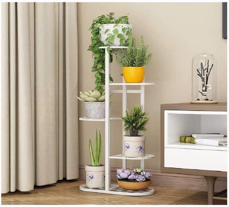 Planter Stand 6 Tier Plant Stand Holder, Wrought Iron Flower Shelf Multi-Layer Home Indoor & Outdoor Balcony Plant Stand Living Room Floor Flower Pot Stand White