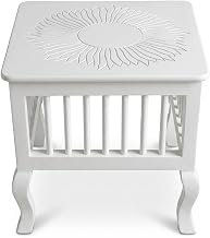 White Wooden Stool for Home & Kitchen | Multipurpose Square Stool for Sitting, Side Table & Plant Stand | Strong & Durable Wooden Bench | Modern Compact Design | 30 x 30 x 30 cm