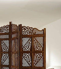 UA URBAN ART Wooden Room Partition Divider Screen – 4 Panel Traditional Handicraft Room Divider (Brown, 185 cm Height)