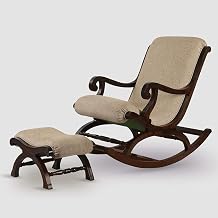 Store Wooden Rocking Chair Ergonomic Relaxing Chair Armchair Swing Cushioned Rocking Chair with Foot Stool (White, LxWxH- 89x125x67)