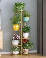 Urban Art Multi-Tiered Metal Flower Pot Stand – 7 Tier Plant Stand for Indoor & Outdoor | Wrought Iron Planter Holder Rack for Balcony, Patio, Living Room (Gold)
