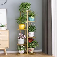 Urban Art Multi-Tiered Metal Flower Pot Stand – 7 Tier Plant Stand for Indoor & Outdoor | Wrought Iron Planter Holder Rack for Balcony, Patio, Living Room (Gold)