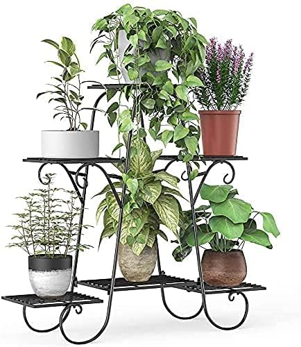 Plant Stands for Indoors and Outdoors 6 Tier, Flower Pot Holder Shelf for Multi Plants, White Metal Plant Stand for Patio H-29 x W-32 x L-10 Inches