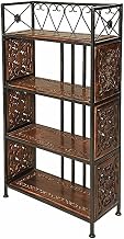 Store Wood and Iron Open 4 Shelves Storage Rack Floor Standing Multipurpose/Book Shelf, Black Finish Storage Organizer Stand for Kitchen, Office, Bedroom, Living Room & Home Decor