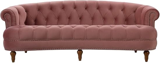 Classic Wooden 3-Seater Chesterfield Sofa with Rolled Armrests for Elegant Living Rooms(Size-70D x 190W x 80H, Color-Pink)