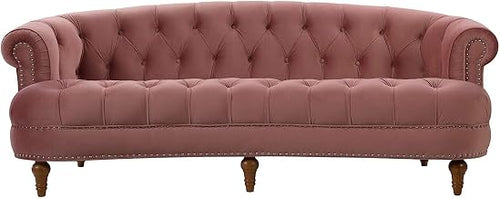 Classic Wooden 3-Seater Chesterfield Sofa with Rolled Armrests for Elegant Living Rooms(Size-70D x 190W x 80H, Color-Pink)