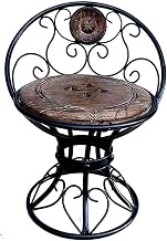 Store Wooden and Wrought Iron Chair 12 Inches Mooda Chair Patio Furniture for Living Room Indoor Outdoor Home (Natural Brown)