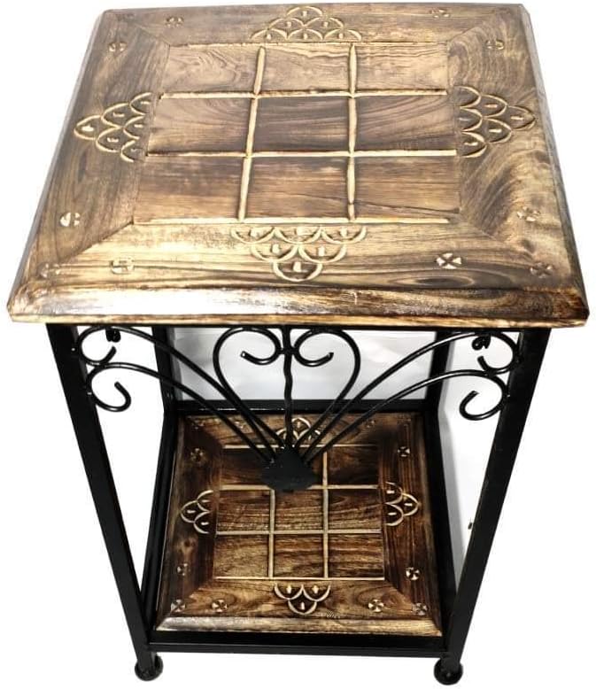 Wood and Iron Coffee Table/End Table/Side Table with Storage Shelf for Living Room and Bed Room
