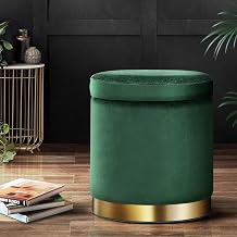 Store Velvet Luxurious Storage Ottoman for Bedroom & Living Room, Sofa Side Stool, Wooden Small Footrest, Makeup Chair (Green)