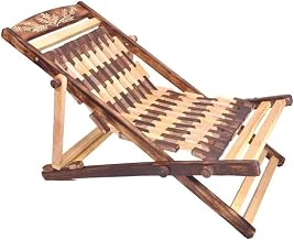 Store Mango Wood Easy Chair Relaxing Light Weight Portable Walnut Brown for Outdoor for Bed Room/Living Room, Garden(142D x 71W x 25H CM)