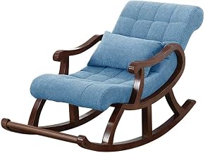 Store Wooden Rocking Chair Ergonomic Relaxing Chair Armchair Swing Chair Standard Cushion Rocking Chair for Living Room Home Office with Foot Stool (Sky Blue, LxWxH- 89x125x67)