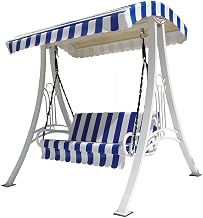Store 3 seater Iron Jhula Swing adults 300kg weight capacity balcony Home Garden Outdoor Indoor Wrought iron Hammock Modern Swing Cradle Chair Living room with canopy roof (3 Seater+ Blue)