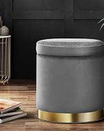Store Velvet Luxurious Storage Sitting Stool for Bedroom & Living Room, Sofa Side Stool, Wooden Small Ottoman Storage Footrest Stool, Makeup Chair (Grey)