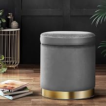 Store Velvet Luxurious Storage Sitting Stool for Bedroom & Living Room, Sofa Side Stool, Wooden Small Ottoman Storage Footrest Stool, Makeup Chair (Grey)