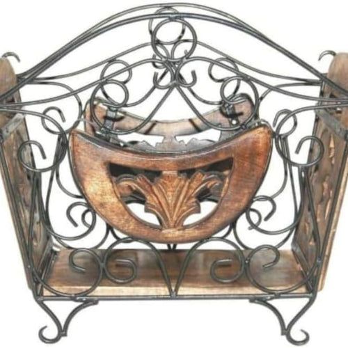 Wood and Iron Magazine/Newspaper/Rack and Shelf, 15 to 40 cm, Black