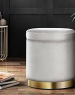 Store Velvet Luxurious Storage Sitting Stool for Bedroom & Living Room, Sofa Side Stool, Wooden Small Ottoman Storage Footrest Stool, Makeup Chair (Grey)