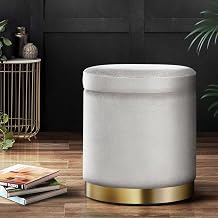 Store Velvet Luxurious Storage Sitting Stool for Bedroom & Living Room, Sofa Side Stool, Wooden Small Ottoman Storage Footrest Stool, Makeup Chair (Grey)