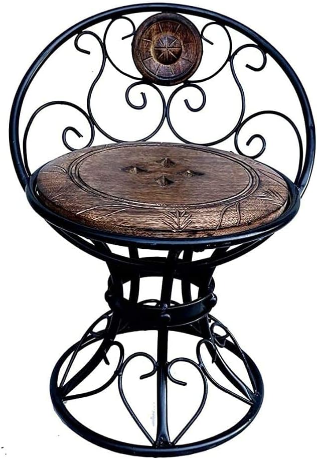 Wooden and Wrought Iron Chair/Mooda Chair for Living Room, Balcony for Kids (Natural Brown)