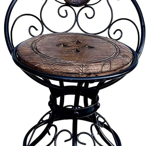Wooden and Wrought Iron Chair/Mooda Chair for Living Room, Balcony for Kids (Natural Brown)