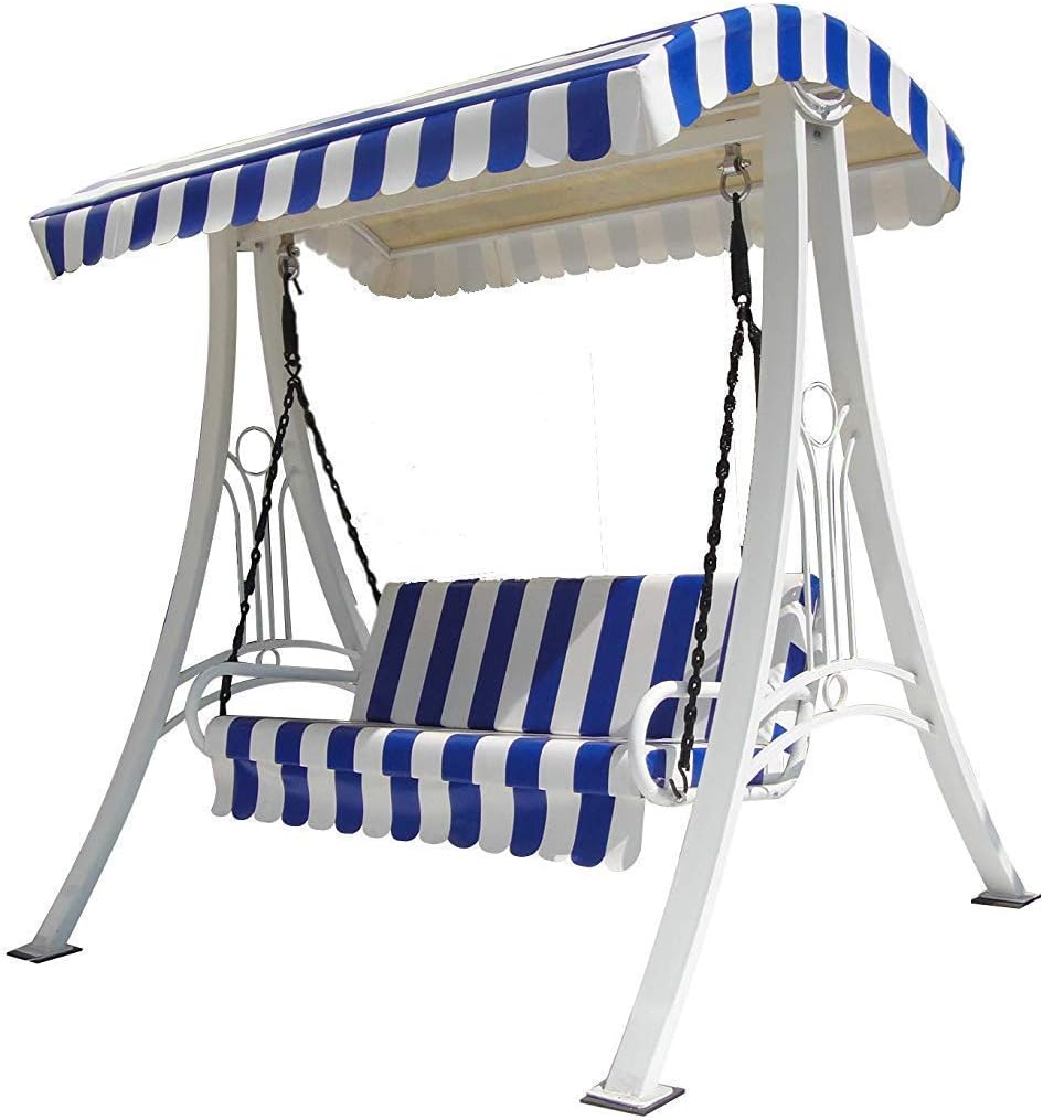 Swing/Jhula Indoor Outdoor With Stand, Roof & Seat 300 Kgs Capacity (White),White, Blue,3 Seater(Hmck-001)(Wrought Iron), 58.66 CM