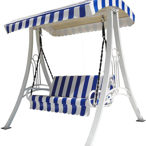 Swing/Jhula Indoor Outdoor With Stand, Roof & Seat 300 Kgs Capacity (White),White, Blue,3 Seater(Hmck-001)(Wrought Iron), 58.66 CM