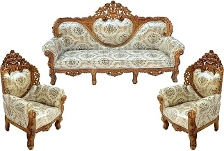 Store Wooden Sofa Set 3+1+1 Seater Wood Carved 5 Seater Sofa Set For Living Room Furniture Traditional Antique Look With Natural Finish,Brown