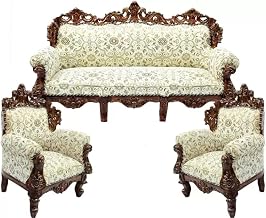 Store Wooden Sofa Set 3+1+1 Seater Traditional Antique Look with Natural Finish,Wood Carved 5 Seater Sofa Set for Living Room Furniture