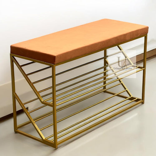 Bench for Bedroom Changing Stool - Household Entrance Shoes Cabinet - Free Installation Seat With Cushion and Shoe Rack