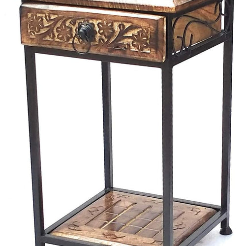 End Table/Cup Stool/Wooden Coffee Table/Wood End Table/Corner Table with Drawer Wooden & Wrought Iron