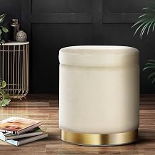 Store Velvet Ottoman Luxurious Storage Sitting for Bedroom & Living Room, Sofa Side Stool, Wooden Small Ottoman Storage Footrest Stool, Makeup Chair (Cream)