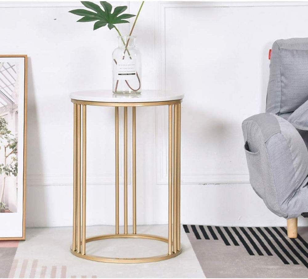 Home Décor Furniture Modern Living Room Sofa Side End Table Marble Effect Small Coffee Tables, Round Marble Tabletop & Gold Metal Base, 40x55cm Living Room or Lounge