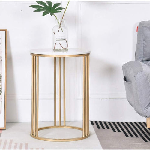 Home Décor Furniture Modern Living Room Sofa Side End Table Marble Effect Small Coffee Tables, Round Marble Tabletop & Gold Metal Base, 40x55cm Living Room or Lounge