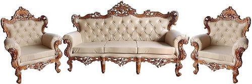 Store Wooden Sofa Set 5 Seater Sofa Set Wood Carved Traditional Antique Look with Natural Finish Office & Lounge, for Living Room Furniture 3+1+1
