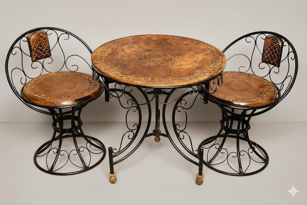 Wood & Wrought Iron Patio Furniture Set Garden & Outdoor/Indoor Furniture (Style - 3 Set of 3)
