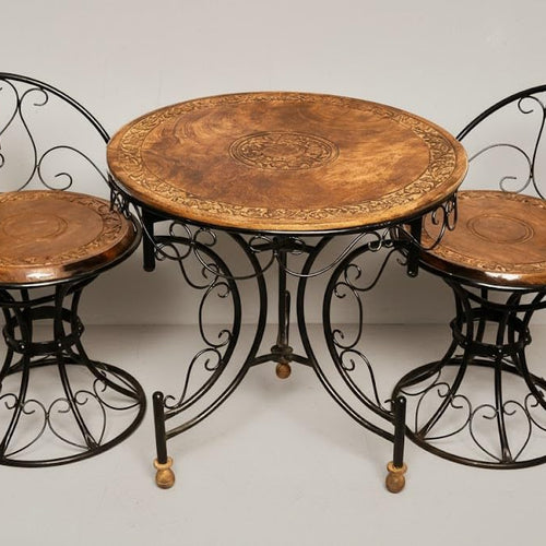 Wood & Wrought Iron Patio Furniture Set Garden & Outdoor/Indoor Furniture (Style - 3 Set of 3)