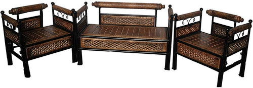 Urban Art Store Modern & Classic 4 Seater Wrought Iron Wooden Foldable Sofa Set for Home & Garden & Living Room & Office & Guest Room