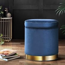 Store Velvet Luxurious Storage Ottoman - Sitting Stool for Bedroom & Living Room, Sofa Side, Wooden Small Footrest, Makeup Chair (Navy)