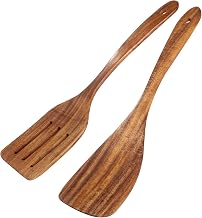 Urban Art Acacia Wood Spatula 2 Pack – Long Handle Wooden Turner for Cooking, Heat-Resistant, Non-Stick Safe, Smooth Finish Kitchen Spatulas for Stir Fry, Mixing, Serving