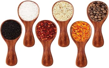 Wooden Masala Spoon Set of 6 | Small Spice Spoons for Kitchen Containers | Handmade Solid Wood Mini Serving Spoons | Salt, Sugar, Tea, Coffee Scoop | Durable & Eco-Friendly